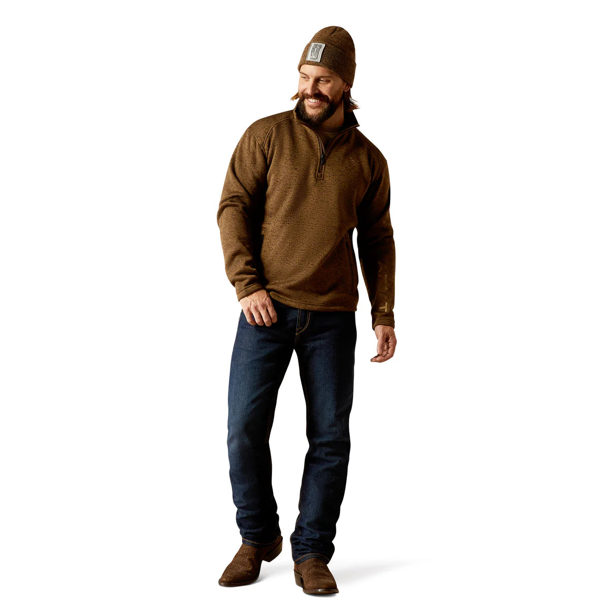 Ariat Men's Caldwell Logo 14 Zip Sweater - Dark Brown Heather