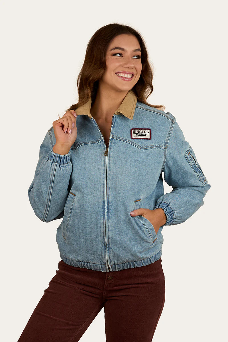 Ringers Western Womens Charley Western Bomber Jacket - Light Wash Blue