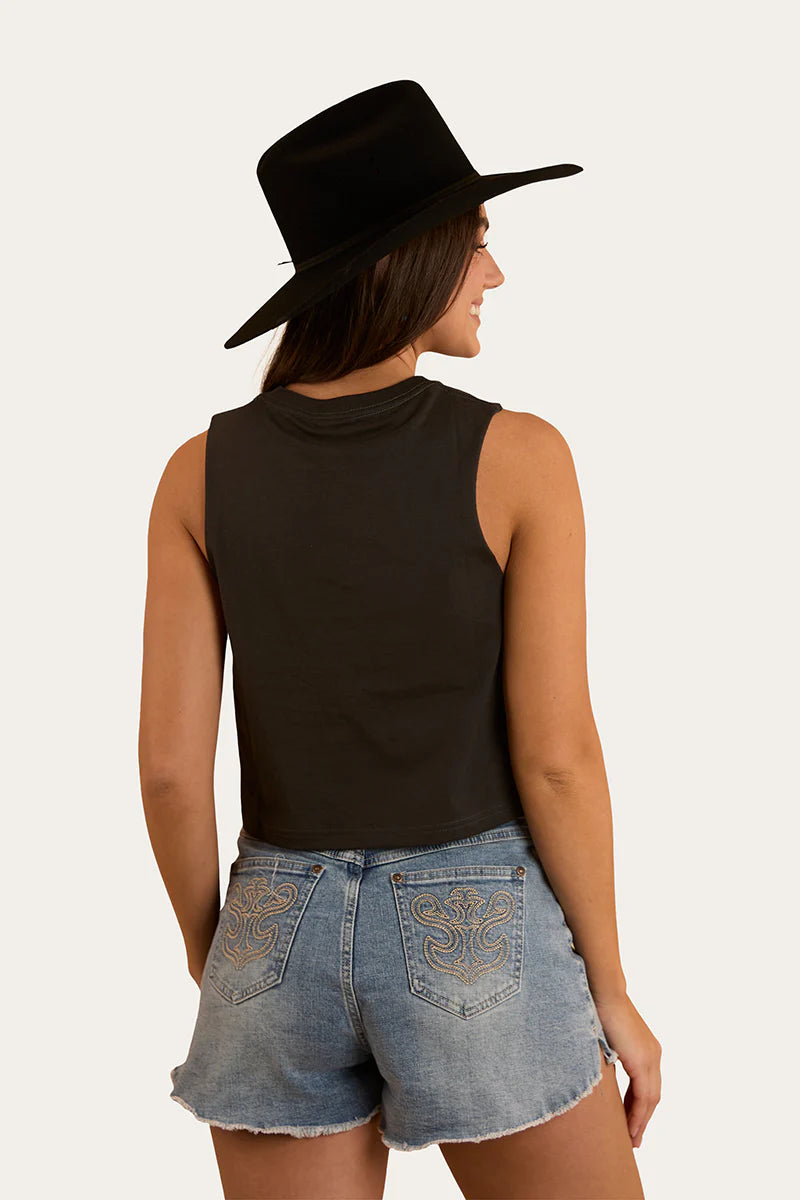 Ringers Western Womens Chasing Cowboys Crop Muscle Tank - Charcoal