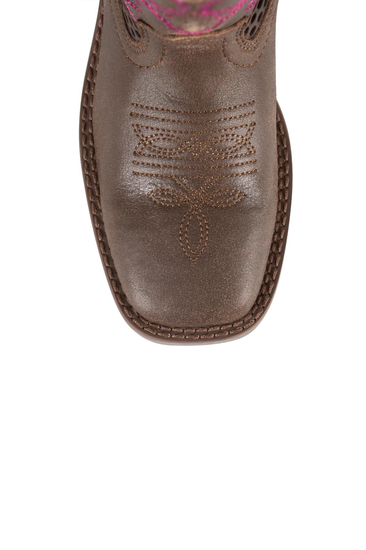 Pure Western Children’s Abby Boot - DARK BROWN/FUCHSIA