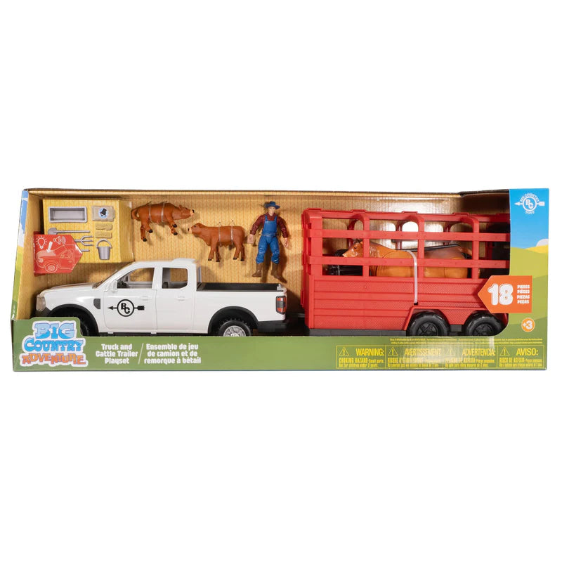 Big Country Toys 1/20 18-Piece Pickup Truck & Cattle Trailer Playset with Accessories