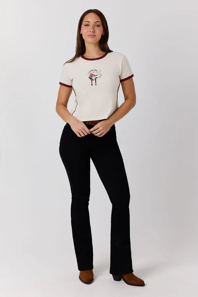 Ringers Western Women’s Cowboy Killer Ringer T-Shirt – Off White / Red