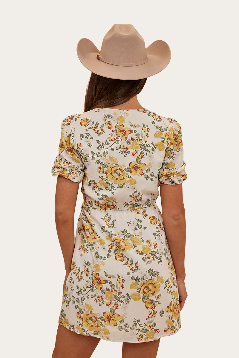RINGERS WESTERN ROSABEL WOMENS WRAP DRESS - WHITE/YELLOW