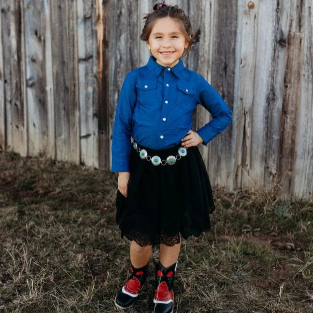 Shea Baby Dark Denim Pearl Snap Shirt Toddler