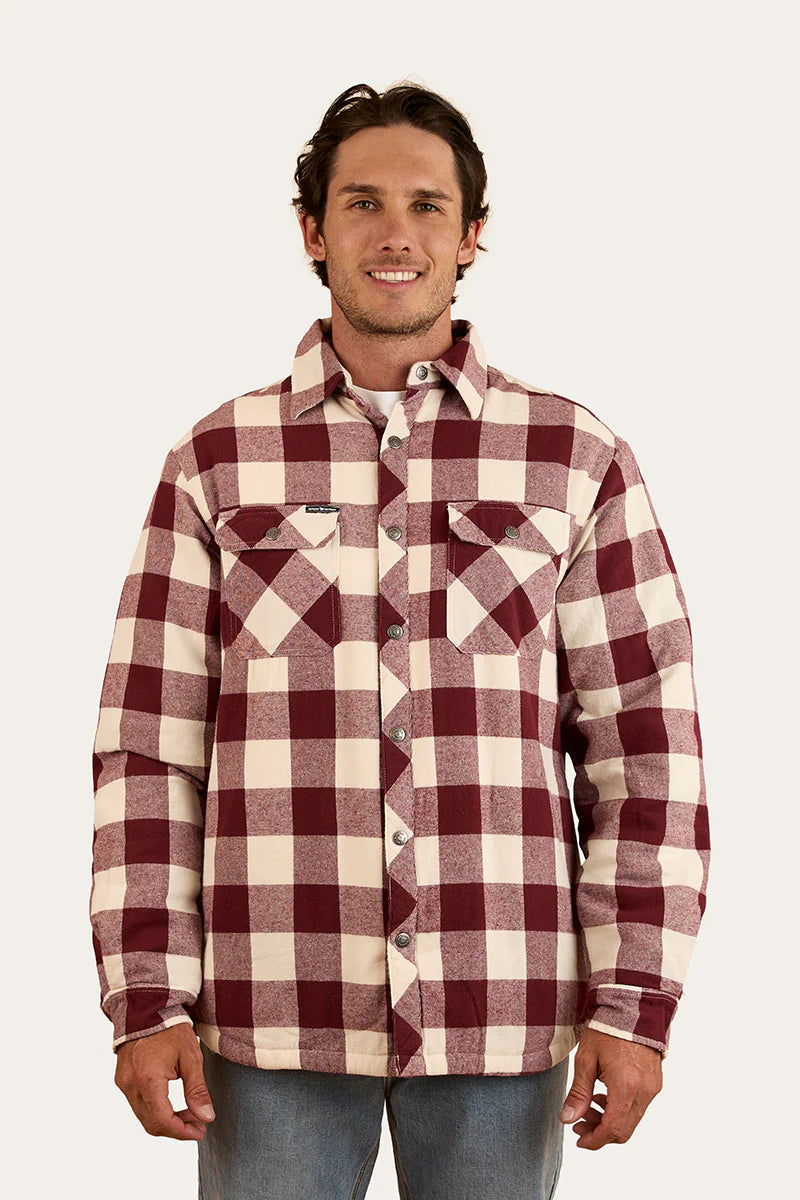 Ringers Western Mens Sawyer Sherpa Flannel - Deep Burgundy