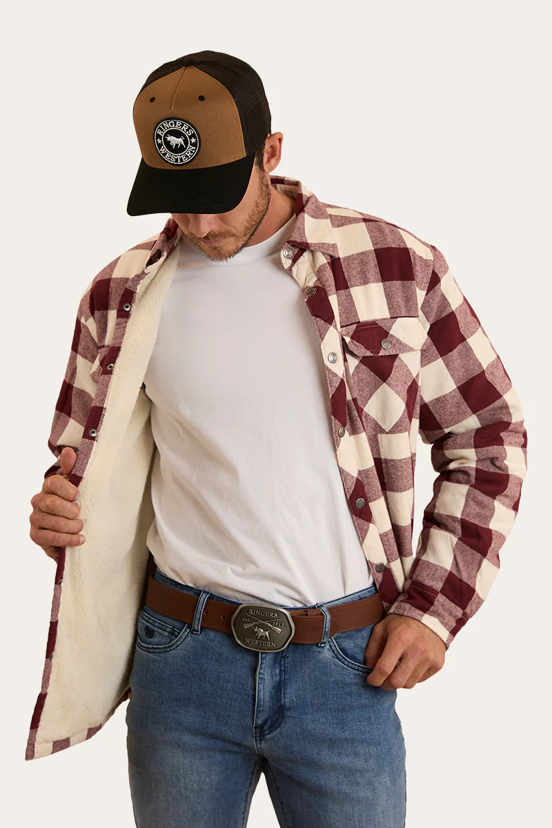 Ringers Western Mens Sawyer Sherpa Flannel - Deep Burgundy