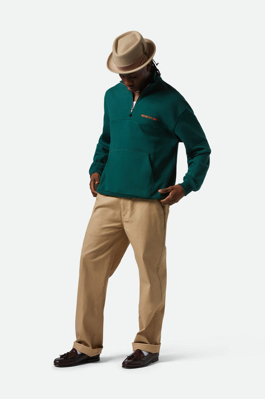 Brixton Men's Embroidered Heavyweight Oversized Half Zip - Deep Emerald