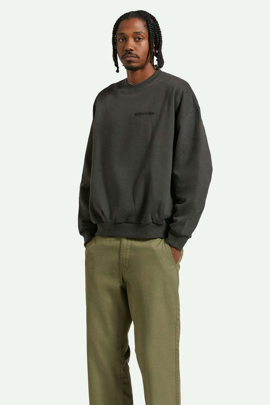 Brixton Men's Embroidered Heavyweight Oversized Crew - Washed Black