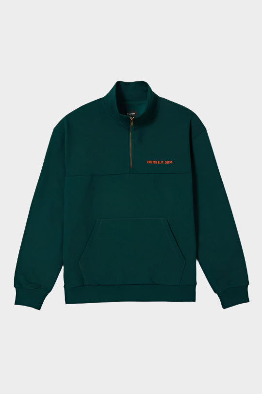 Brixton Men's Embroidered Heavyweight Oversized Half Zip - Deep Emerald