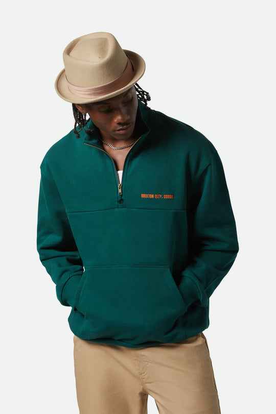 Brixton Men's Embroidered Heavyweight Oversized Half Zip - Deep Emerald