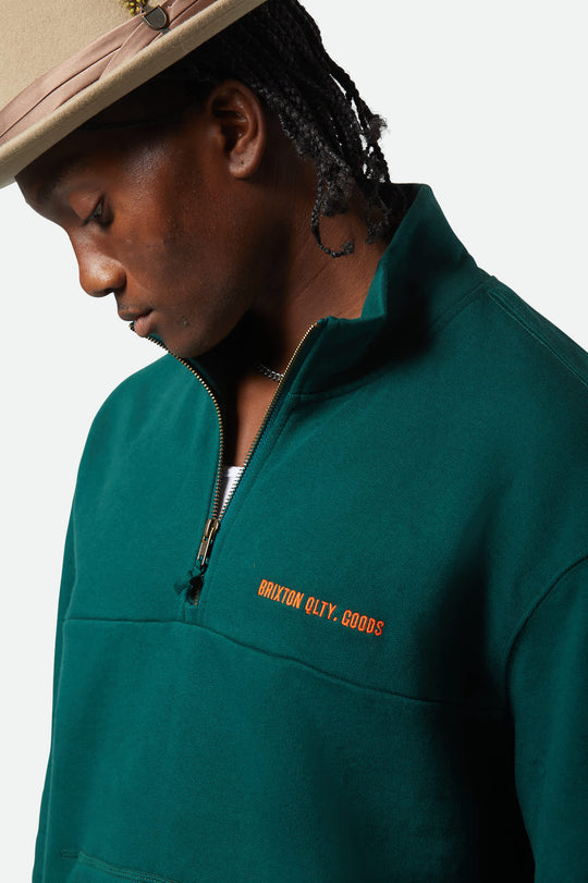 Brixton Men's Embroidered Heavyweight Oversized Half Zip - Deep Emerald