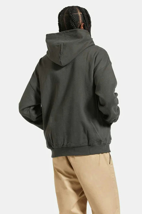 Brixton Mens Embroidered Heavyweight Oversized Hoodie - Washed Black