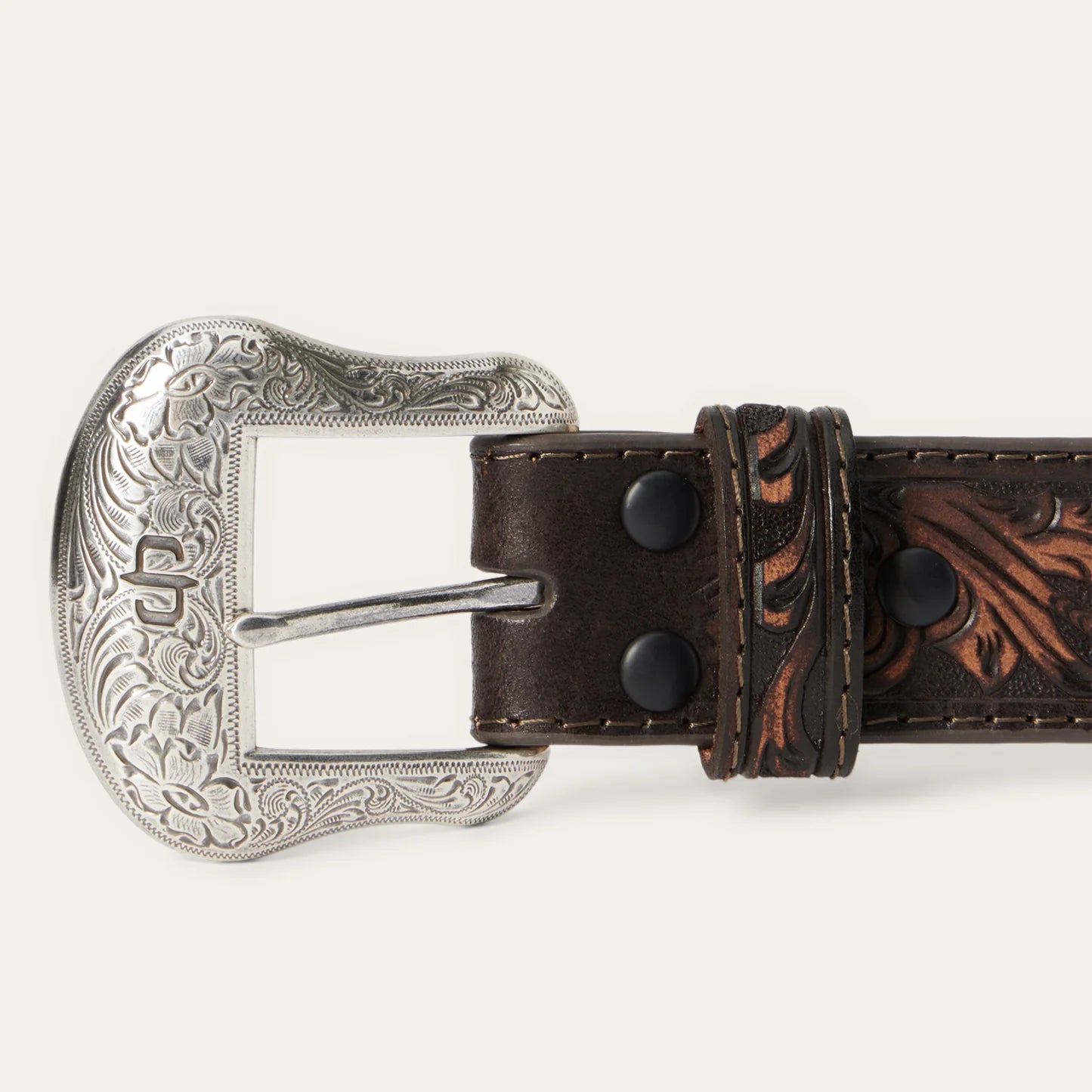 Stetson Embroidered Tooled Tab Belt - Vintage Brown 38mm