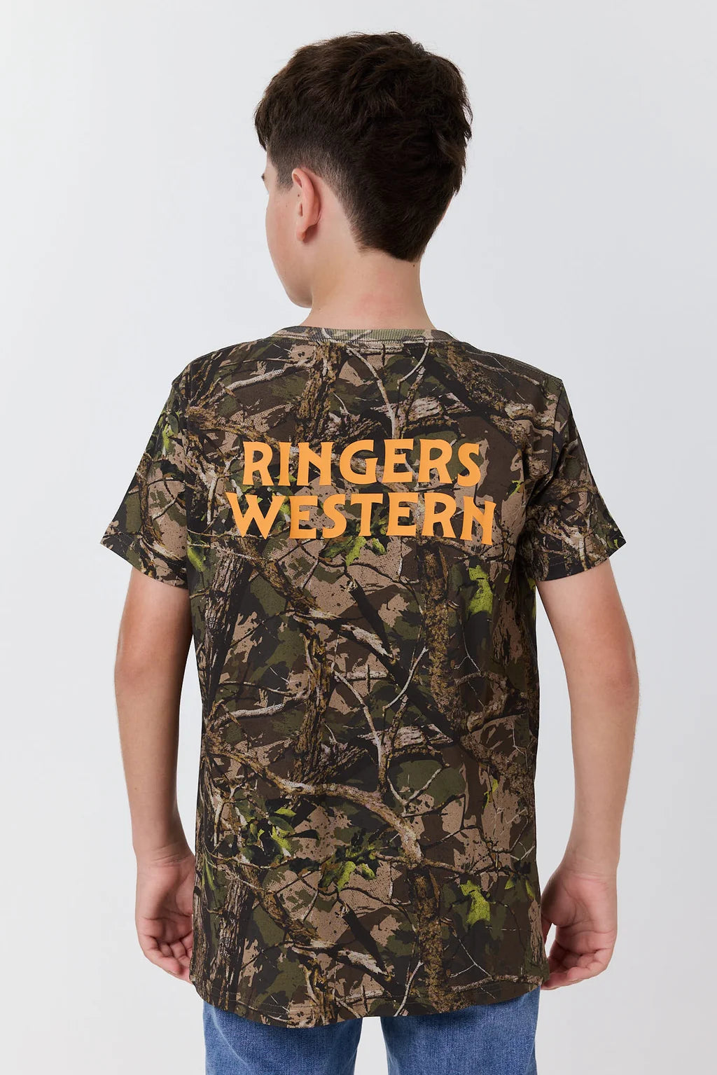 Ringers Western Youth Boys Find Me Camo T-Shirt – Camo / Orange