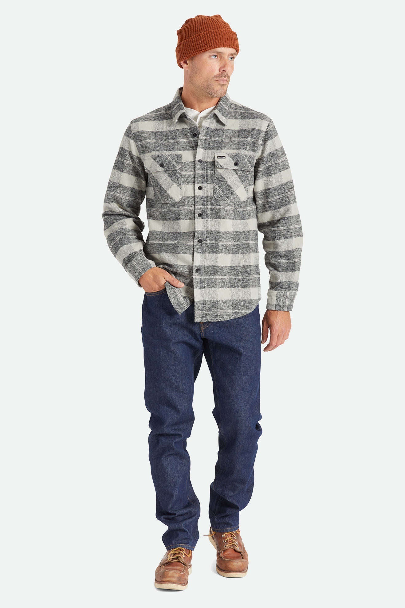 Brixton Men's Classics Bowery Heavyweight L/S Flannel - Black/Charcoal