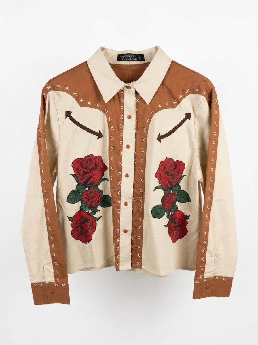 Lucky & Blessed Roses Camel Long Sleeve Western Shirt