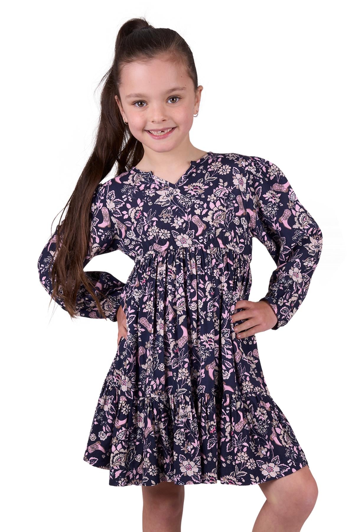 Pure Western Girl’s Gretel Long Sleeve Dress - Navy
