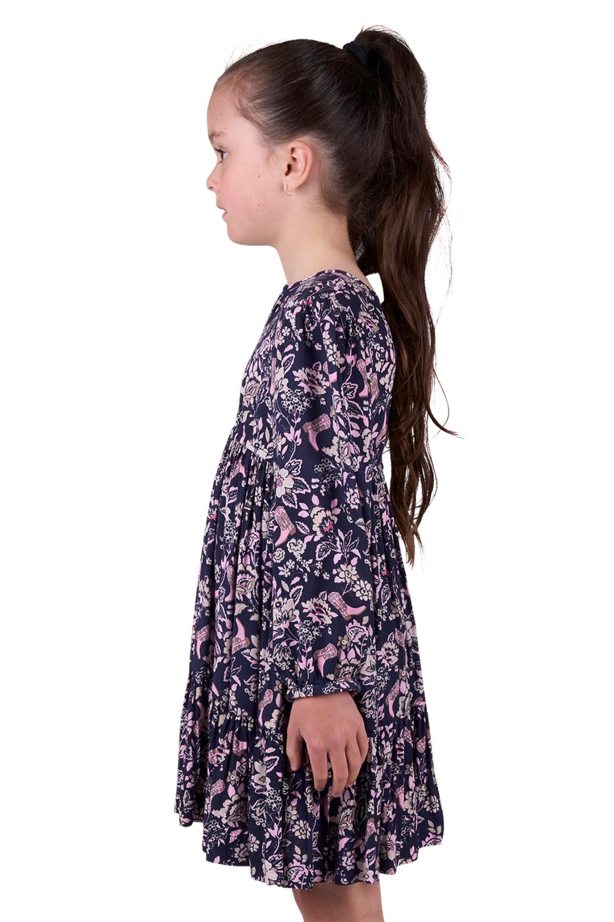 Pure Western Girl’s Gretel Long Sleeve Dress - Navy