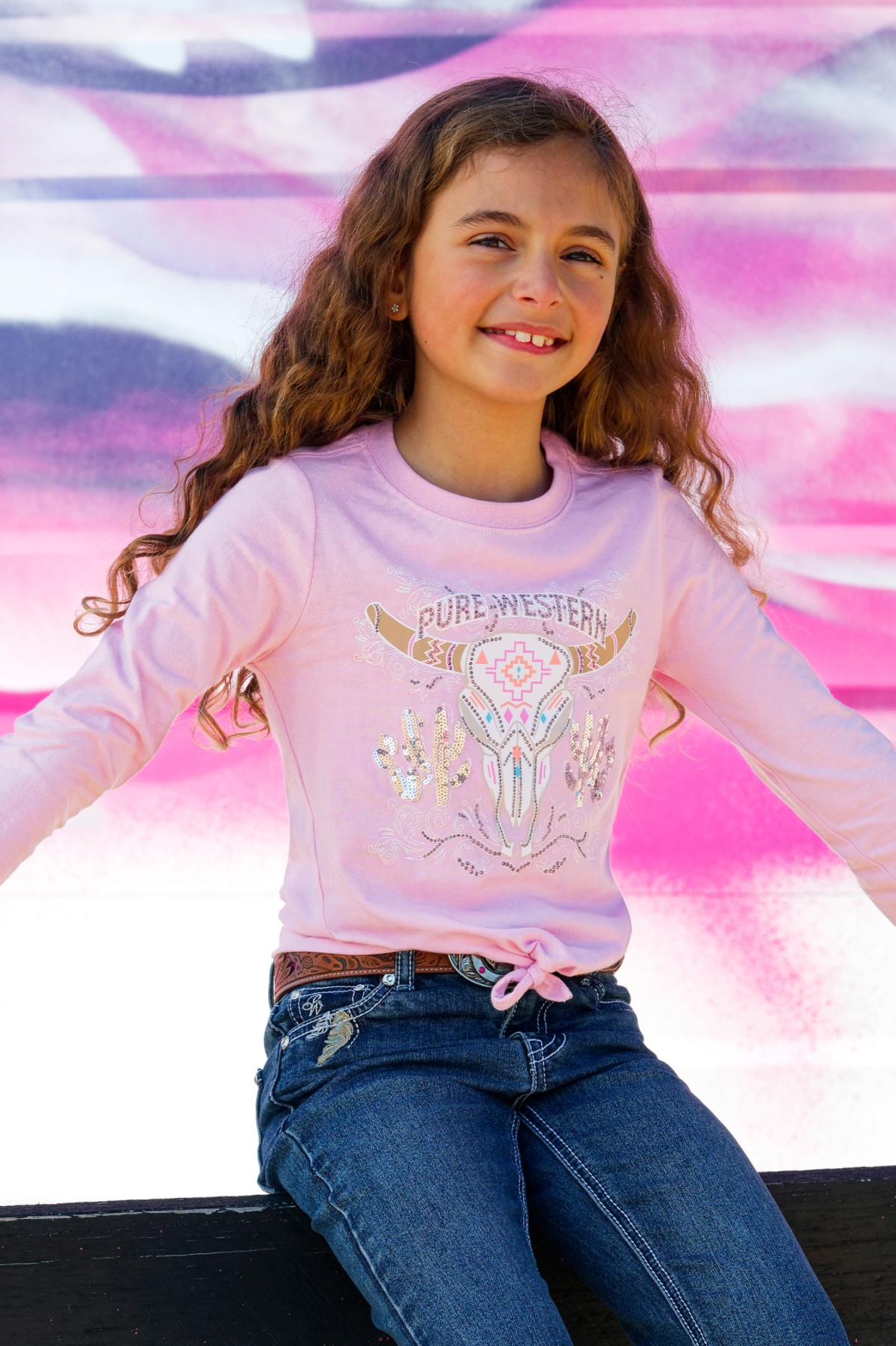 Pure Western Girl’s Polly Long Sleeve Tee - PINK