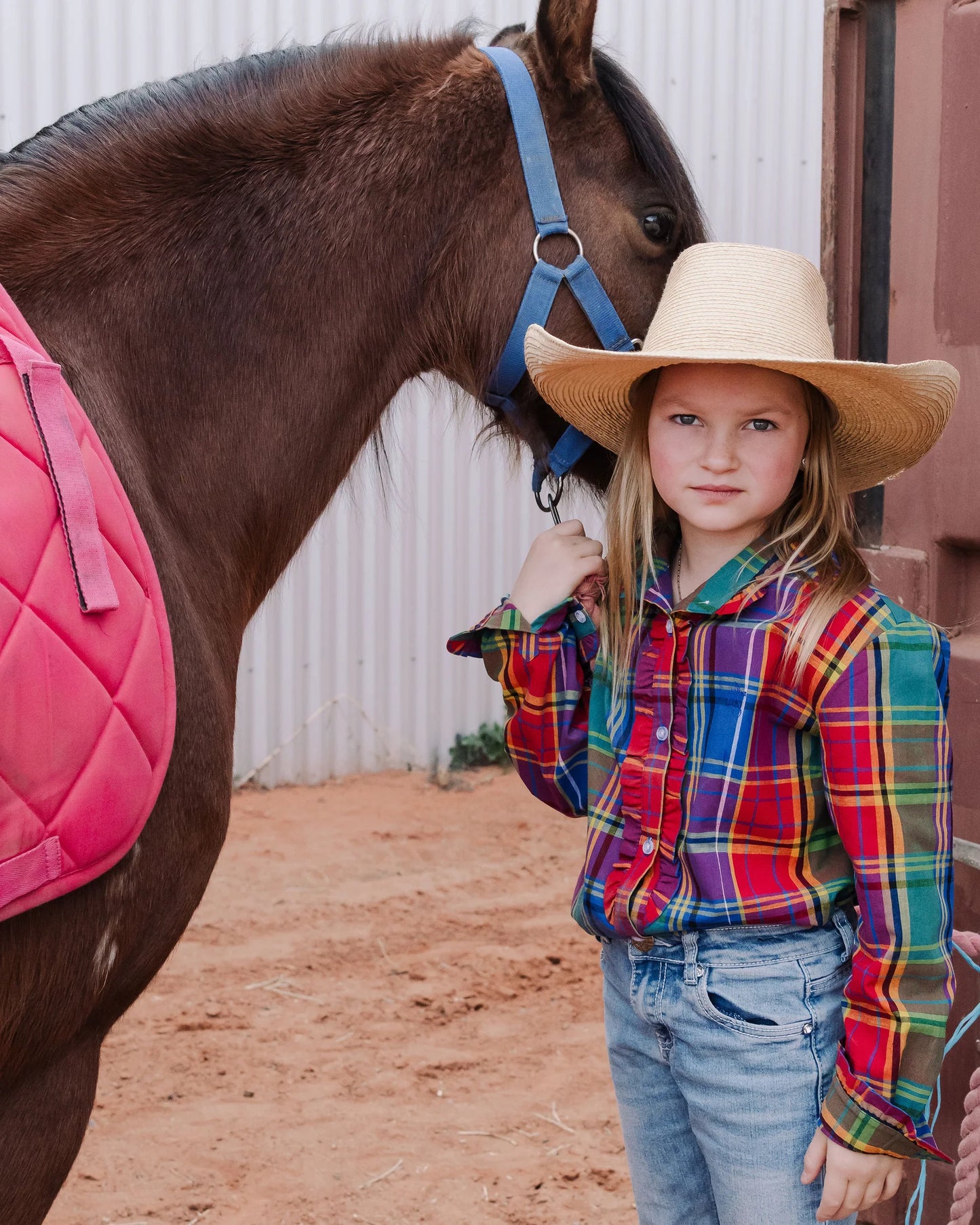 Black Colt Girls Kirby Shirt - Rainbow Check