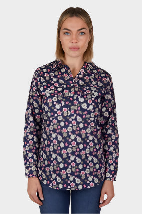 HARDSLOG WOMENS ROSE HALF PLACKET L/S SHIRT (NAVY)