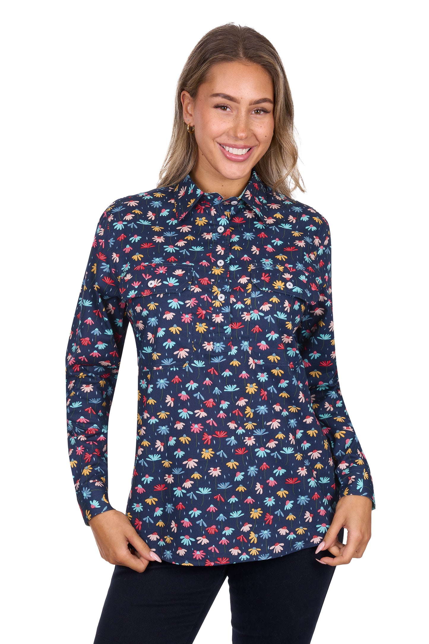 Hard Slog Women's Tori 1/2 Plkt Ls Shirt - Navy