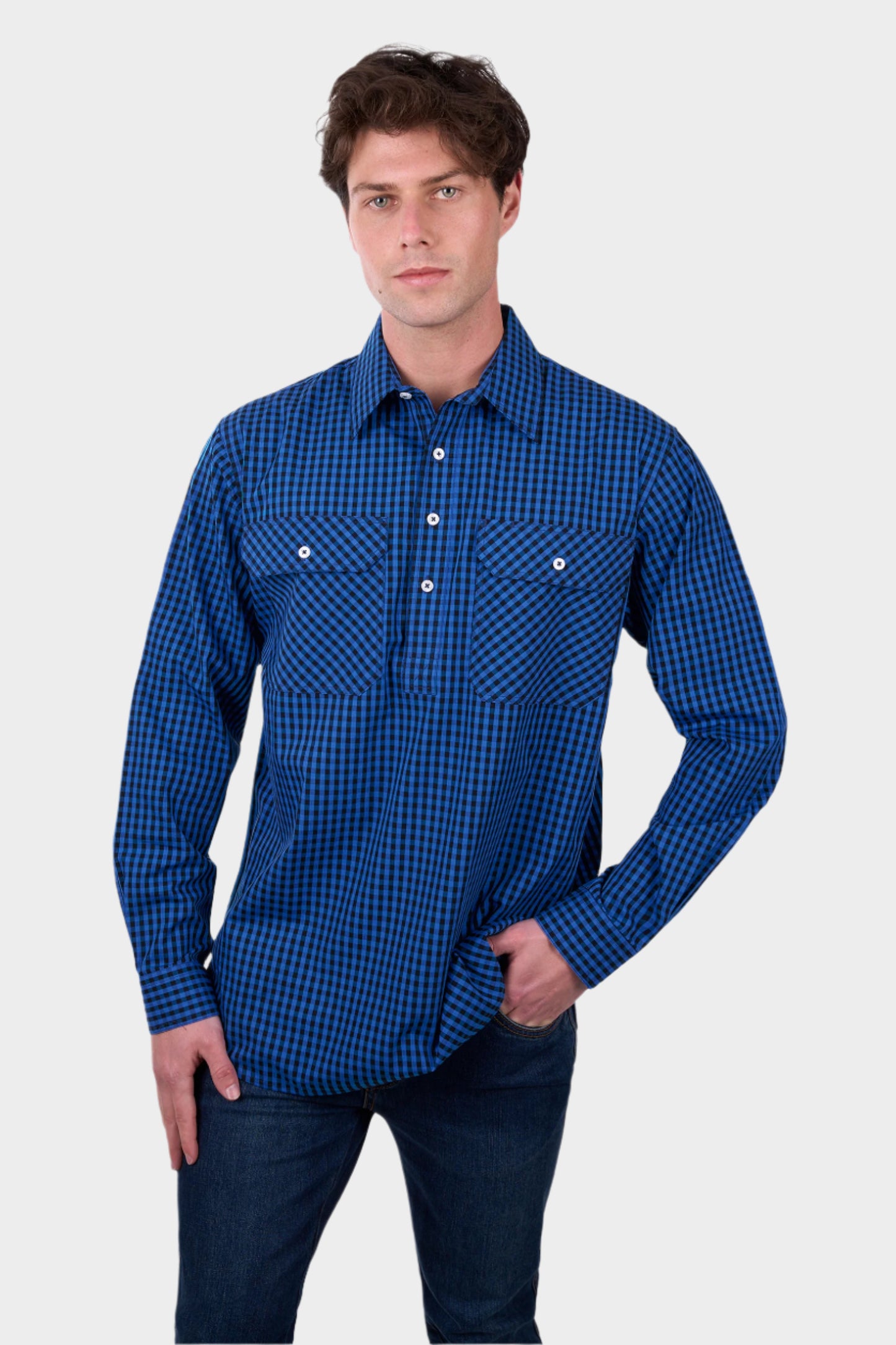 Hard Slog Men’s Astell Half Placket Long Sleeve Shirt - BLACK/ROYAL