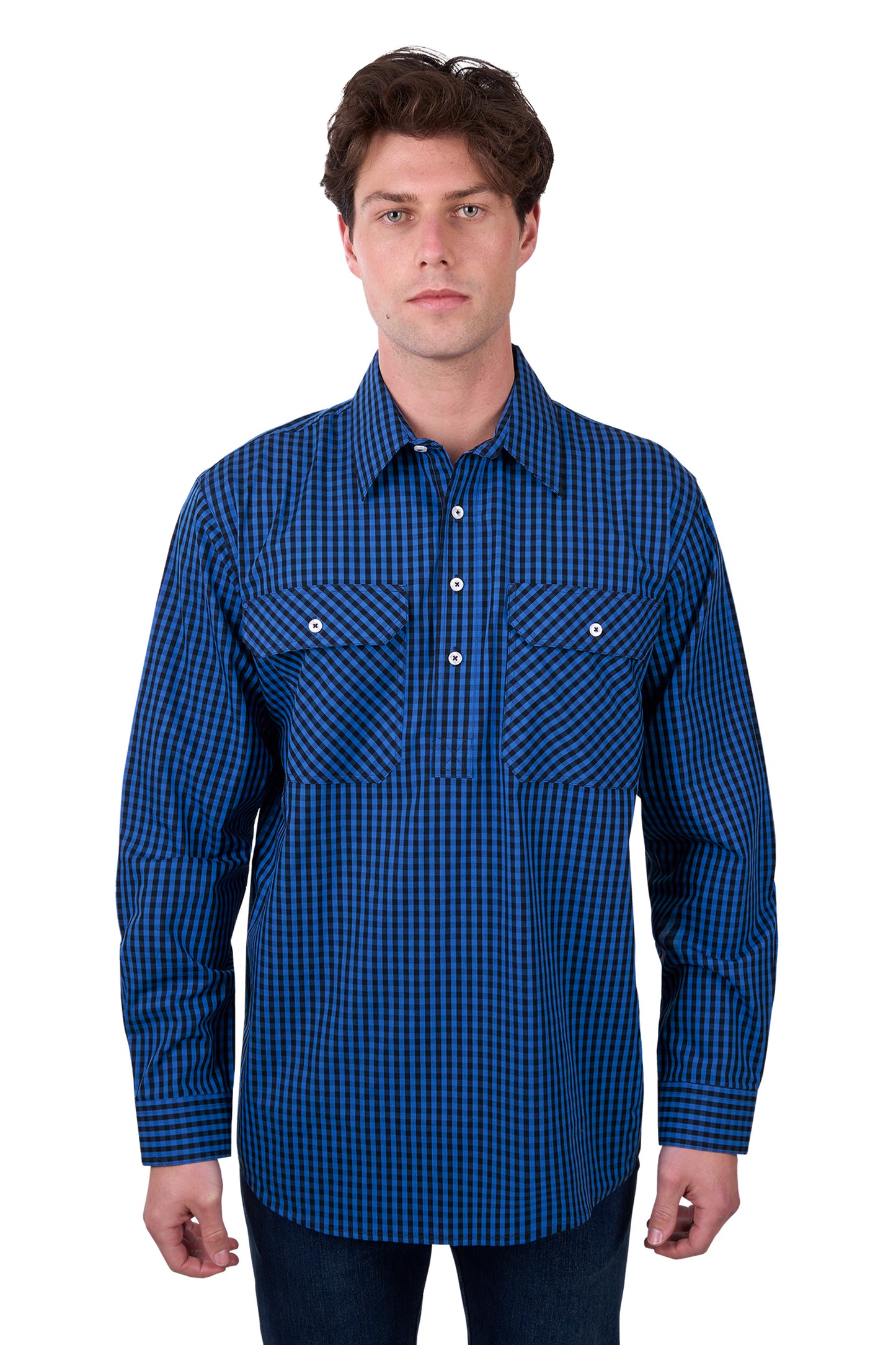Hard Slog Men’s Astell Half Placket Long Sleeve Shirt - BLACK/ROYAL