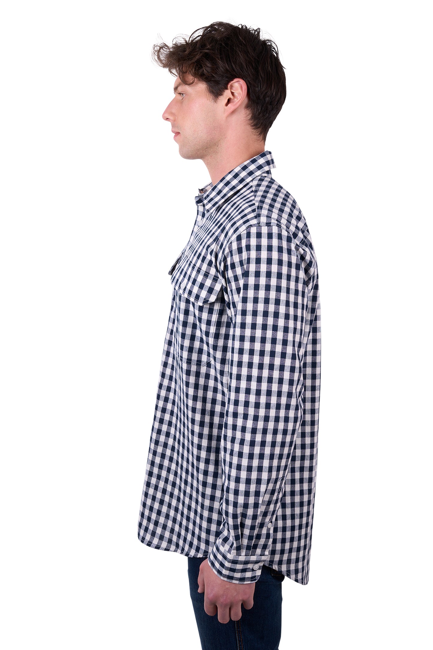 Hard Slog Men’s Dell Half Placket Long Sleeve Shirt - NAVY/WHITE
