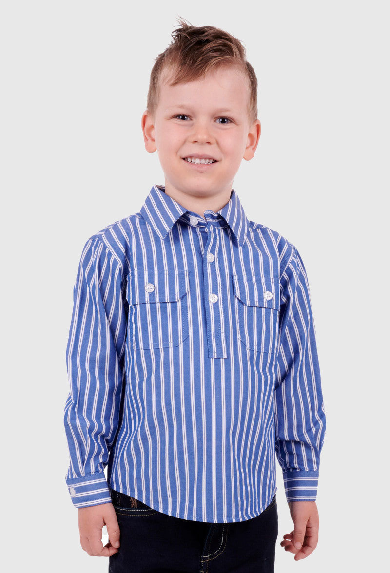 HARDSLOG BOYS CHARLIE HALF PLACKET L/S SHIRT - BLUE