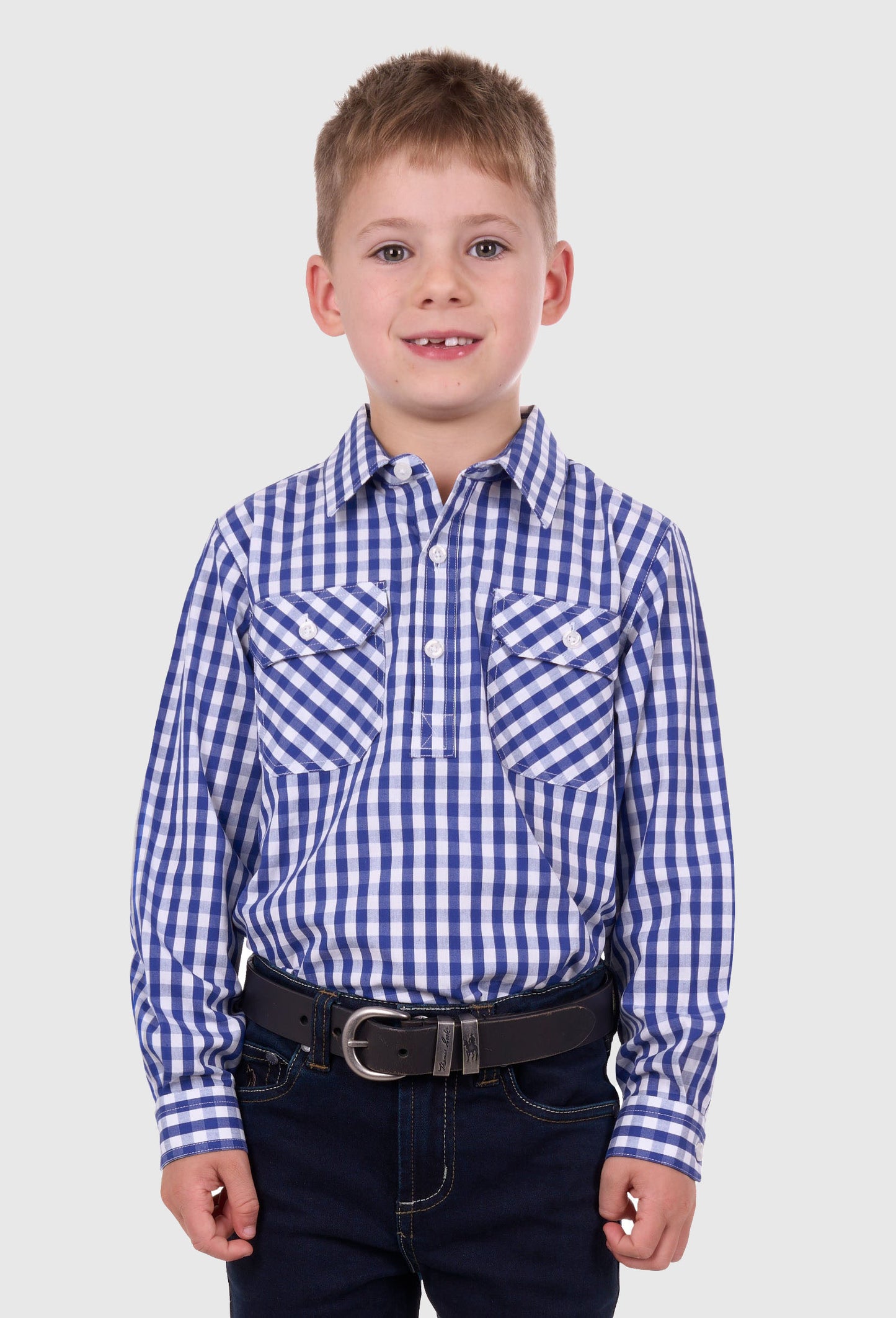 HARDSLOG BOYS DENNY 1/2 PLKT L/S SHIRT (BLUE/WHITE)