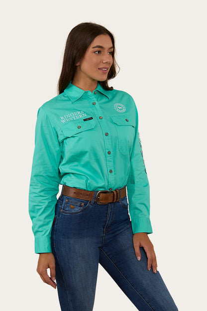 Ringers Western Womens Signature Bull Flag Full Button Workshirt - Mint
