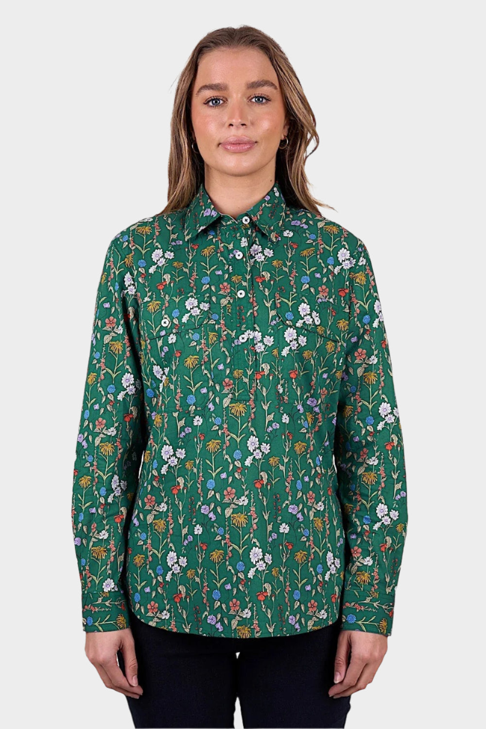 Hard Slog Women's Jani Half Placket Long Sleeve Shirt - Green