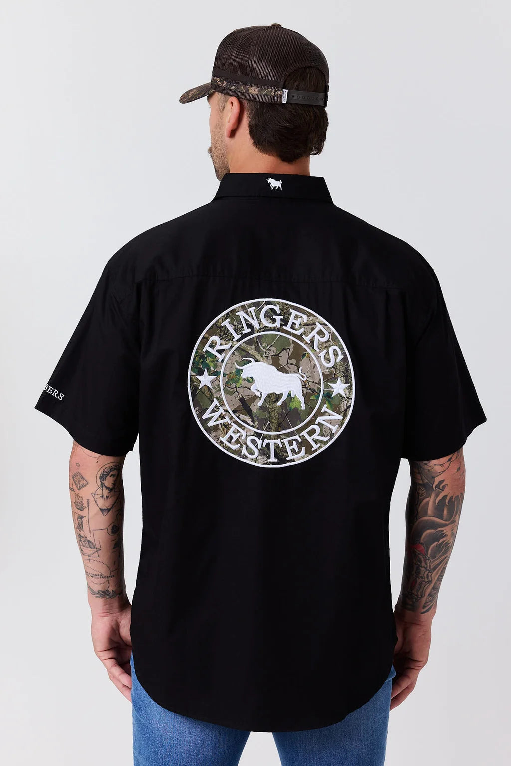 Ringers Western Mens Hawkeye Full Button Short Sleeve Workshirt - Black
