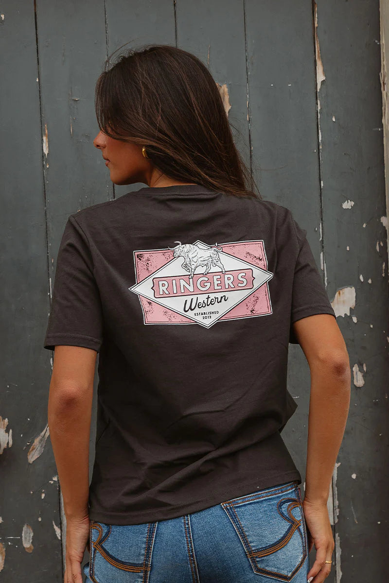 Ringers Western Womens Hometown Loose Fit T-Shirt - Charcoal
