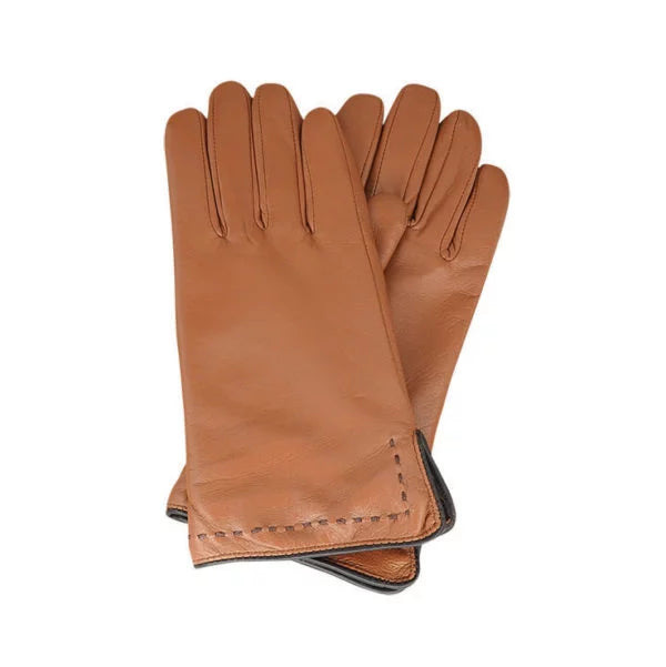 Avenel Idaho Sheepskin Leather Glove w Contrast Stitch - Tan/Brown
