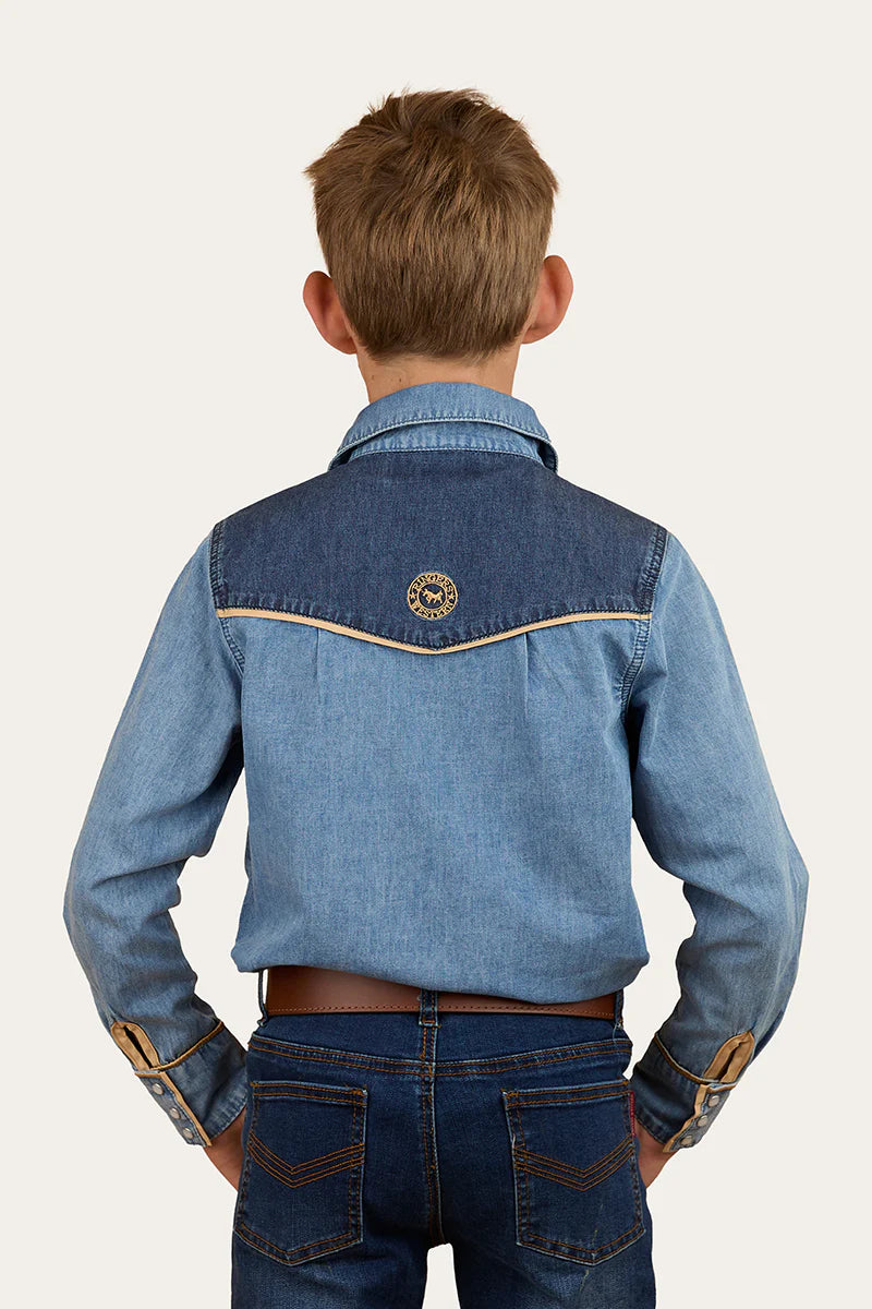 Ringers Western Kids Jaxon Western Shirt - Light Wash Blue