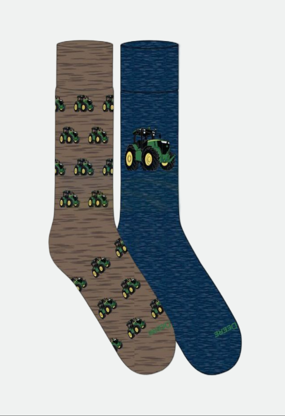 John Deere 2PK of Dress Socks; Brown and Blue with Tractors, Size 10-13