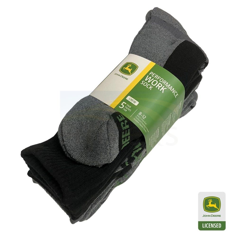 John Deere 5PK of Crew Work Socks JD1181KHW10CAU