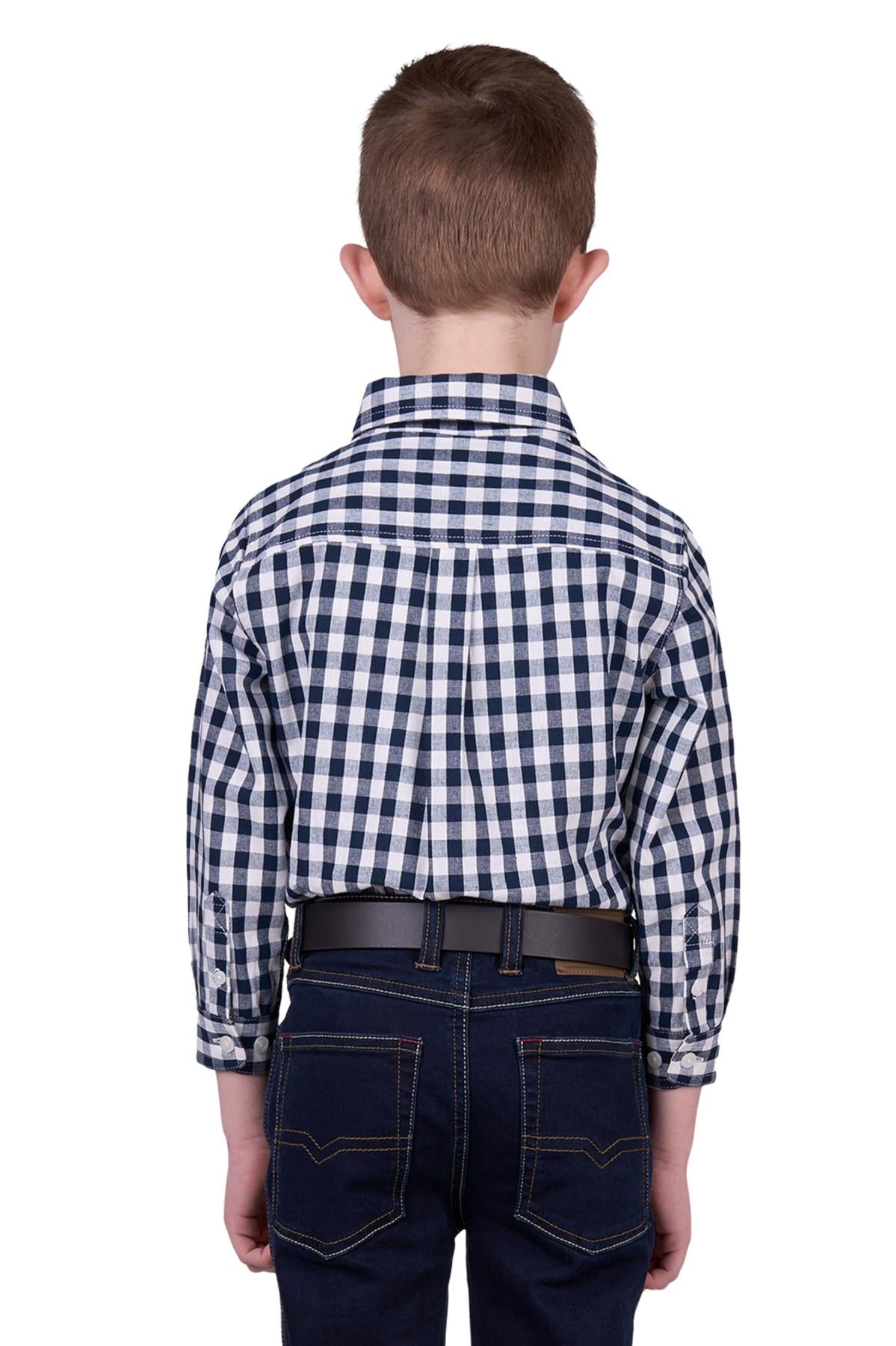 Hard Slog Kid’s Dell Half Placket Long Sleeve Shirt - NAVY/WHITE