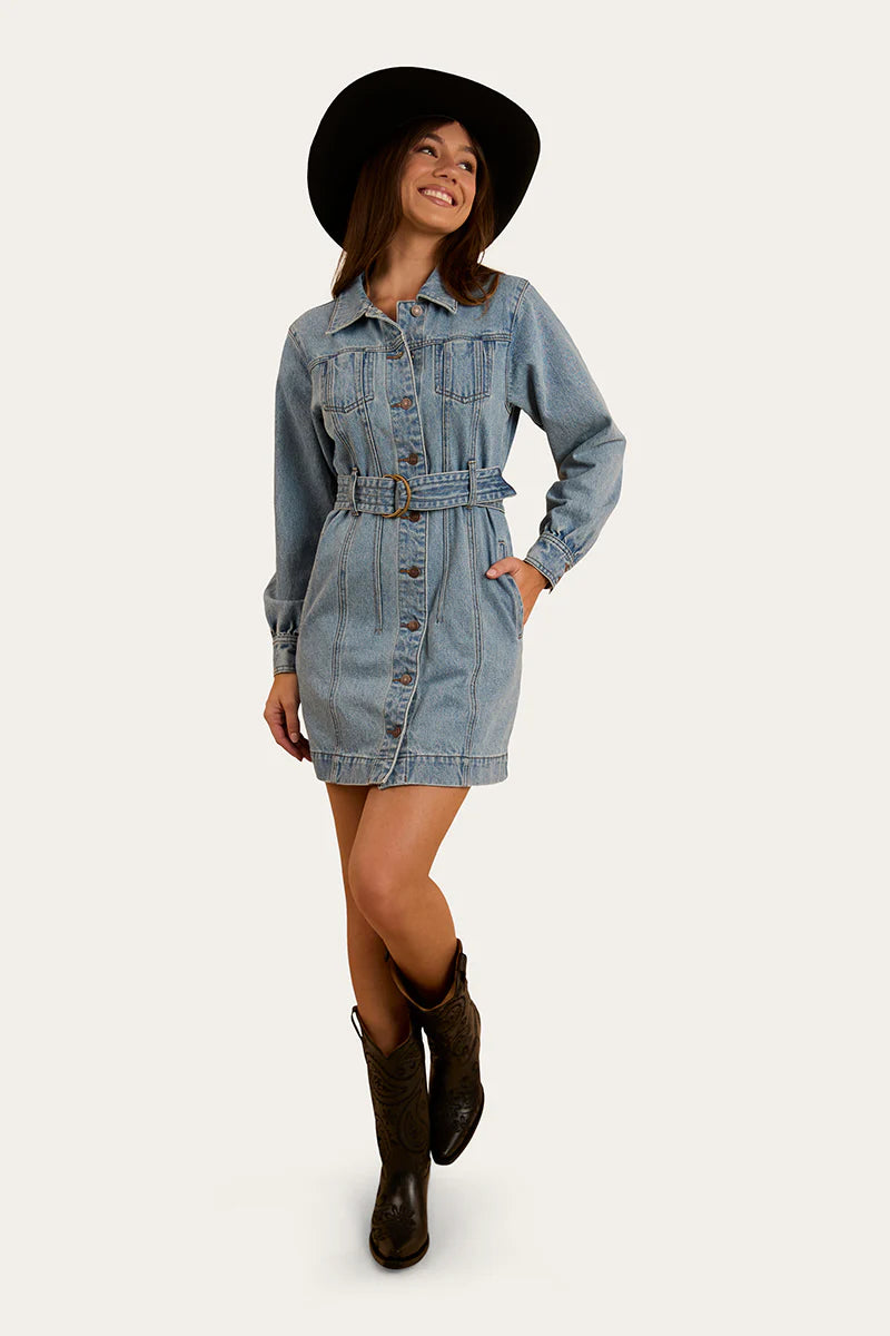 Ringers Western Womens Korin Mini Dress - Mid Wash Blue