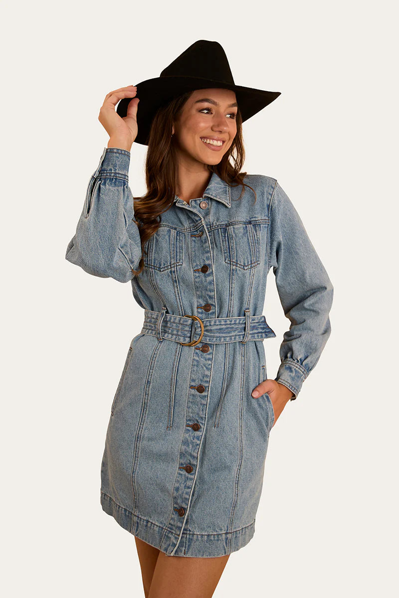 Ringers Western Womens Korin Mini Dress - Mid Wash Blue