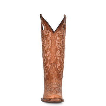 CORRAL BOOT LADIES COGNAC CUTOUT & EMBROIDERYSQAURE TOE
