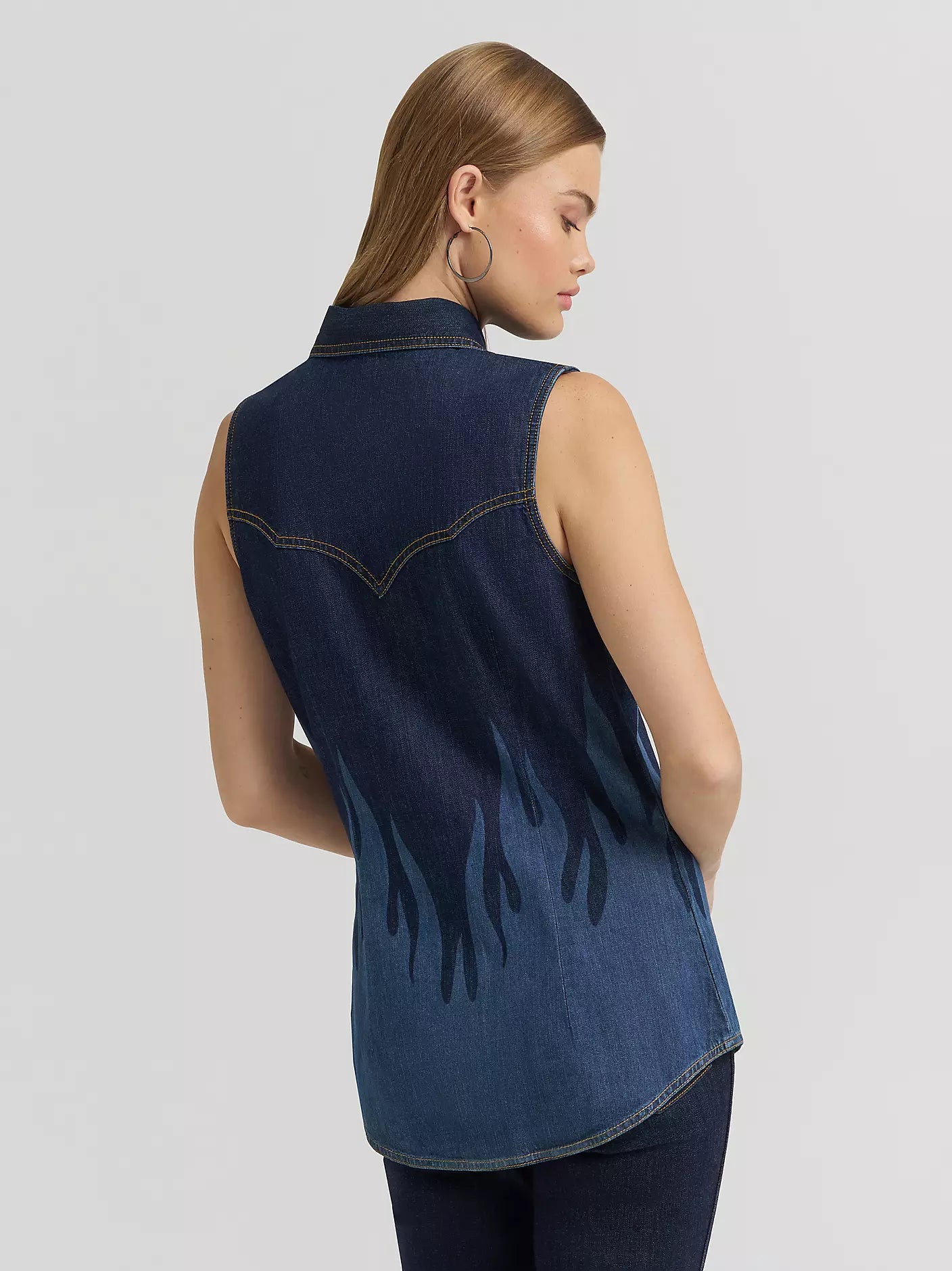 Wrangler Women's Lainey Wilson x Flame Sleeveless Denim Shirt - Dark Denim