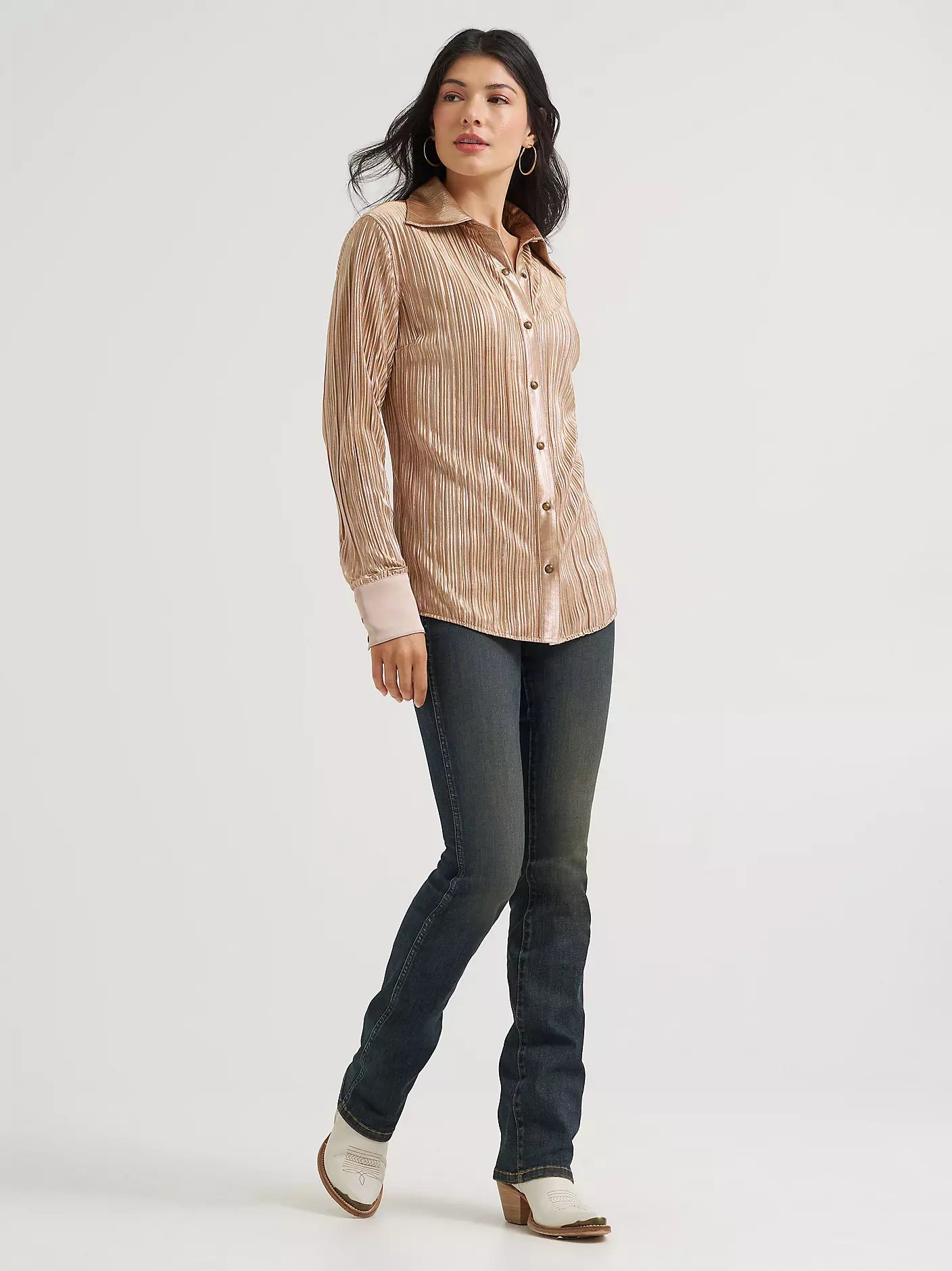 Wrangler Womens Lainey Wilson Rose Gold Snap Shirt