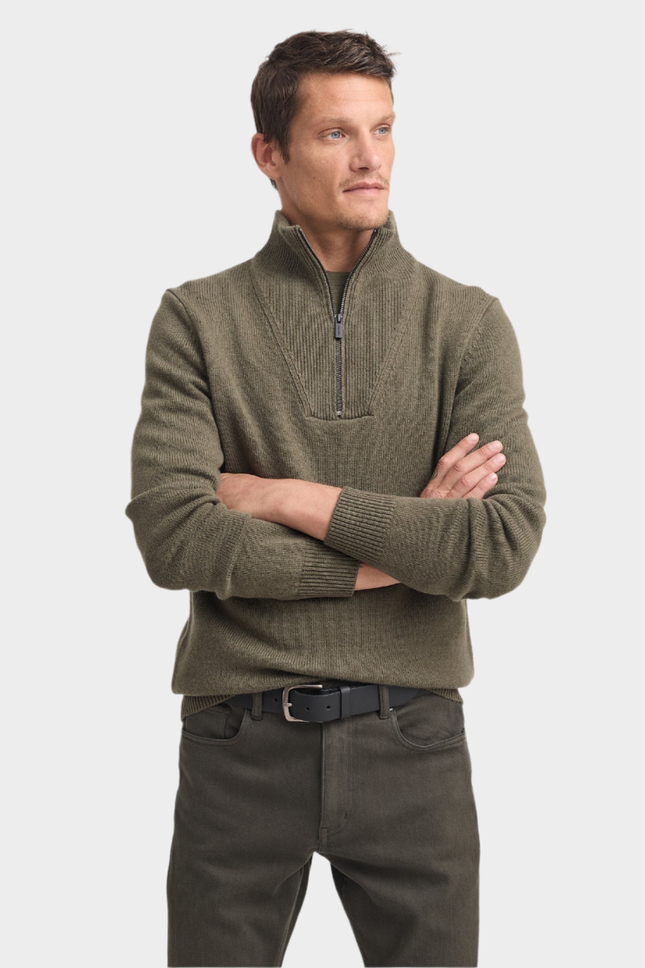 Toorallie Men's Lambswool Half Zip - Khaki