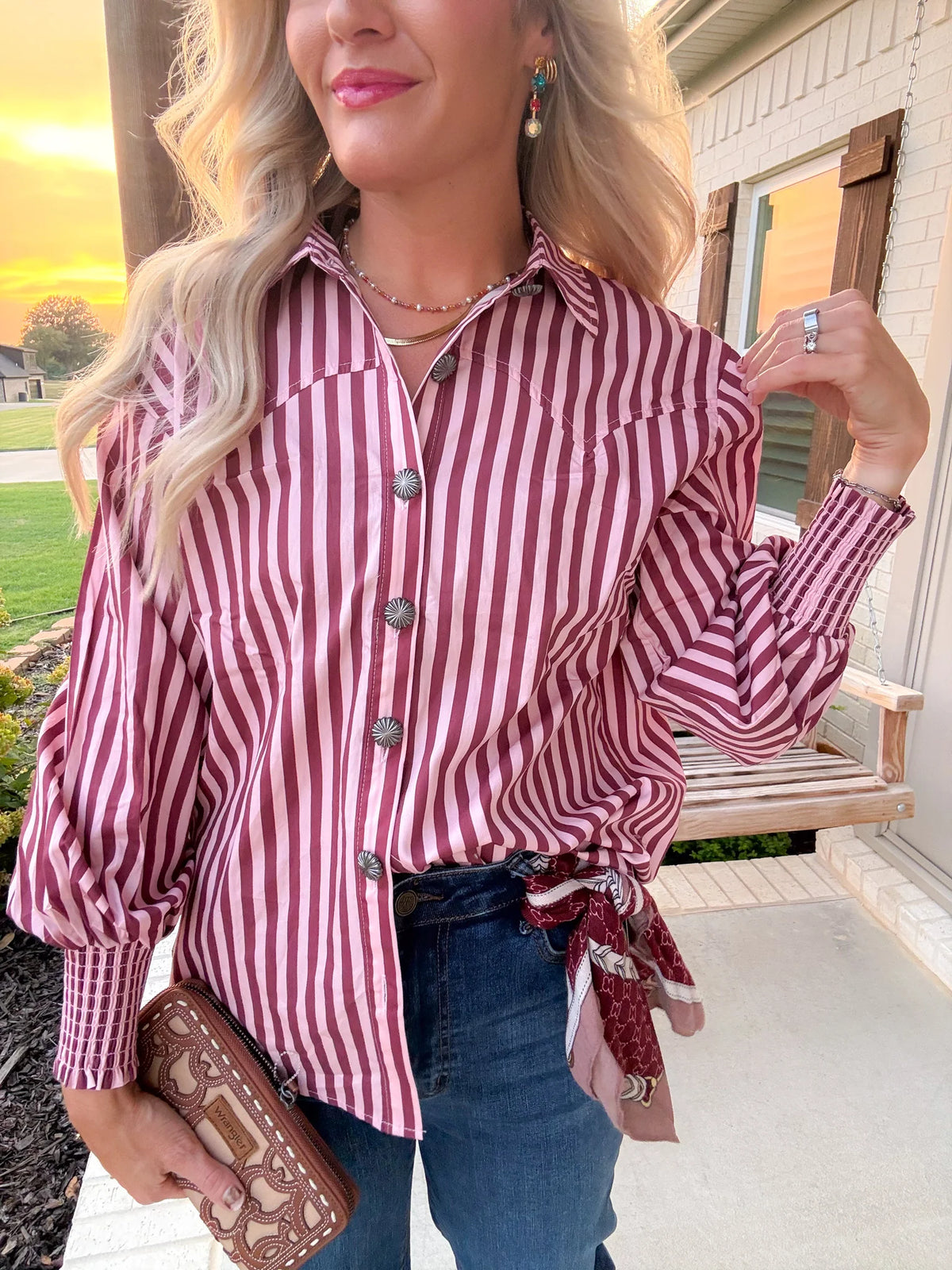 2 Fly Co Line Dance Honey Women's Stripe Blouse - Pink