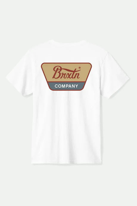Brixton Men's Linwood SS Standard T-Shirt - White/Red Ochre/Curry Yellow