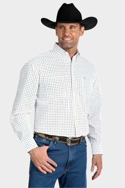 Wrangler Men's George Strait White/Burgundy Printed L/S Button Up Shirt