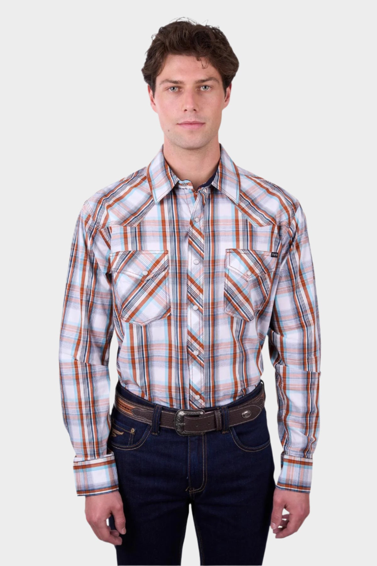 Pure Western Men’s Axel Check Western Long Sleeve Shirt - Tan